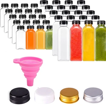 10 бр., 60 МЛ-500 мл, прозрачни празни пластмасови шишета за сок с капак, за многократна употреба, бутилки за вода, контейнери за сок и шейкове с фуния