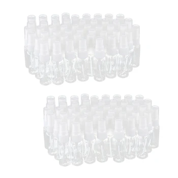 100 опаковки на празни прозрачни пластмасови бутилки за пръскане на малки мъгла с кърпа от микрофибър, контейнер за еднократна употреба обем 20 мл