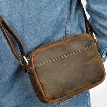 2023 Нова мъжка чанта за телефон Bolsas, реколта мъжка чанта за телефон, кожена мъжка чанта през рамо, малка чанта през рамо за мъже
