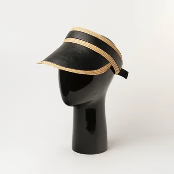 202303-hh7375 градинска лятна мода черна изкуствена кожа лоскутная рафия трева без слънцезащитен козирка бейзболна шапка, мъжки, дамски очила шапка