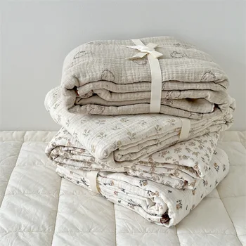 4-слойное муслиновое детско одеало, детски покривки за новородено, памучни марлевое одеяло с флорални принтом, аксесоари за бебета, спално бельо