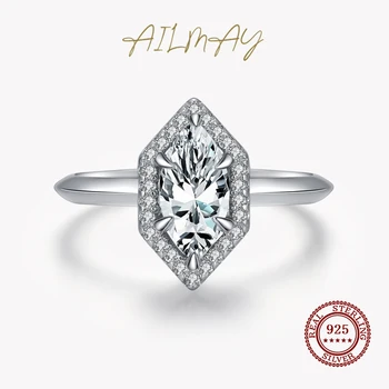 Ailmay, нова разпродажба, модерно шестигранное прозрачен пръстен с фианитами от чисто сребро 925 проба, луксозни сватбени халки, бижута за жени