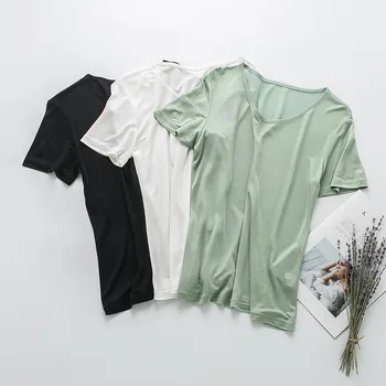 Birdsky, 1 бр., 70% вискоза, 30% коприна тутового цветове, дамски тениски с къс ръкав, блузи, свободни прости тениски с кръгло деколте, , 3 едноцветни цвят. Или-44