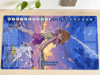 Digimon Duel Playmat DTCG CCG Мат Hikari & Tailmon Търговски Card Слот Мат Настолна Игра Мат Подложка за Мишка, Подложка за мишка 60x35 см