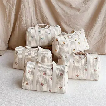 Ins 48*24*28 вижте Голяма чанта за бременни, памперс, за майките с бродерия, памучен чанта за памперси на рамото, чанта-тоут за новородени
