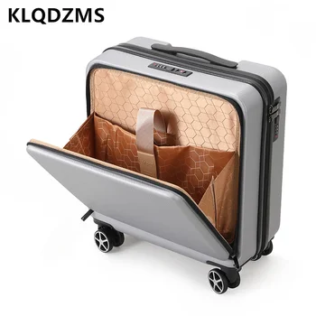 KLQDZMS, 18-инчов висококачествен куфар, мъжки количка за лаптоп, откриване отпред, женска малка кутия за багаж с колела