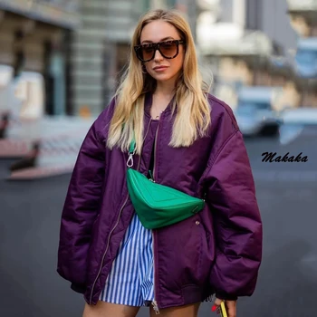 Makaka - Ежедневни дамски яке-бомбер с джобове, свободно памучно палто, модни топло парк на есен