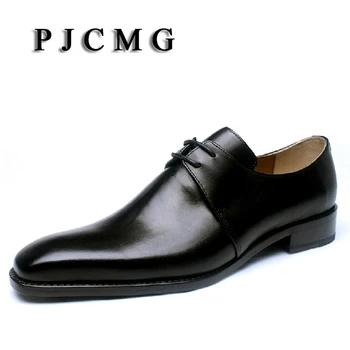 PJCMG Индивидуални Мъжки Кожени обувки, ръчно изработени в Италиански стил с пискюли Goodyear, Рокля с остри пръсти, дантела, Сватбени Обувки-Oxfords за Бала