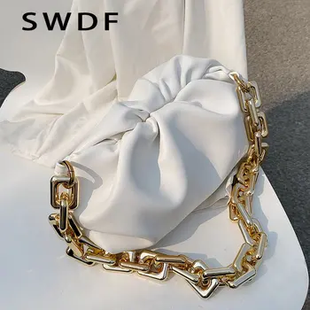 SWDF Однотонная Плиссированная чанта-тоут 2023, Модерни Висококачествени Дамски Дизайнерска Чанта От Мека Кожа, чанта за подмишниците, Bag-чанта