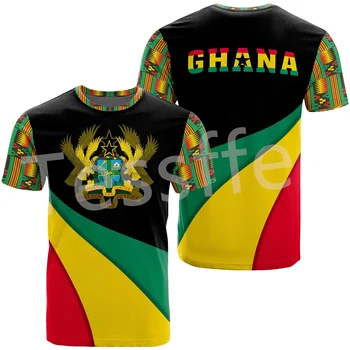 Tessffel Black History Africa County Гана Татуировка на Племето Кент 3DPrint Мъжки/Дамски Лятна Градинска Ежедневни Тениска с Къс ръкав 1
