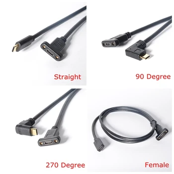 USB 3.1 Type-C под ъгъл 90 270 градуса от мъжа към жената и от жената към жена USB C с кабел за закрепване на панел с винтовым дупка