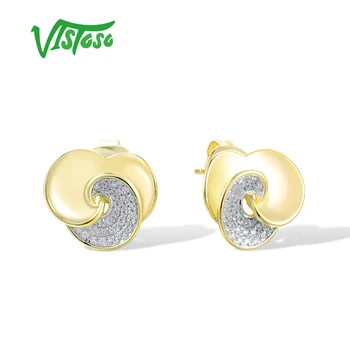 VISTOSO Оригинални обеци-карамфил от жълто злато 585 14К за жени с сверкающим естествен диамант, просто двойно сърце, шикозни и изискани бижута