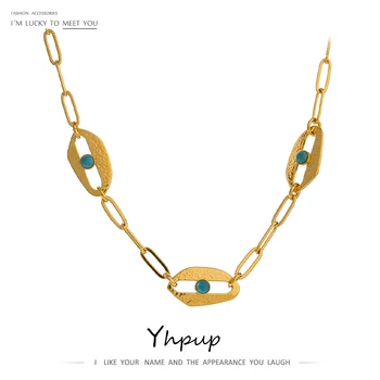 Yhpup New Design Stainless Steel Women Trendy Eye Chain Necklace Charm Metal 18 K Collar Necklace верига на шията на жените Gift