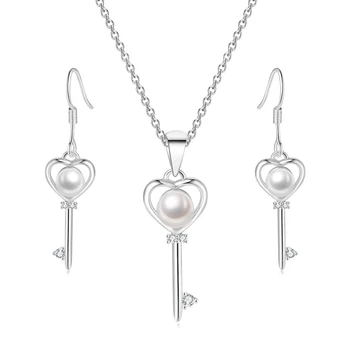 ZHOUYANG Комплект бижута от култивирани перли за жени, корейски магически обеци-ключове, колие, сватбени подаръци сребърен цвят едро S535