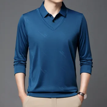 Благородна нова мъжка риза с къси ръкави, модерен бизнес поло риза с дълъг ръкав и ревера всеки ден, пуловери, блузи