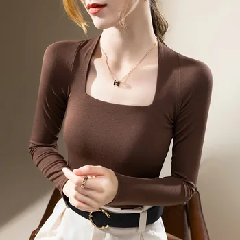 Висококачествена дамска тениска 2023 чист цвят, с дълъг ръкав, есенно-зимна секси укороченная връхни дрехи, ежедневни блузи Grace Meeting Y2K