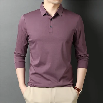 Висококачествена мъжка риза поло от 100% мерсеризованного памук с дълъг ръкав, новост, пролет-есен, бизнес ежедневни класически обикновена топка