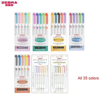 Всички 35 цвята оригиналния японски маркер ZEBRA Mildliner Twin Tip Маркери WKT7 Twin Tip Markers канцеларски материали за учениците