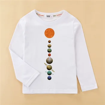 Детска ежедневни тениска с изображение на Слънчевата система, върхове с космически дизайн, памучно рокля за малки момчета, модни риза за деца от 3 до 14 години, тениски