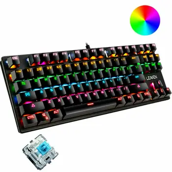 Детска ръчна клавиатура, 87 клавиши, кабел USB-клавиатура игри, RGB-микс, осветление, синьо, червено ключ, механичен превключвател за преносими КОМПЮТЪР, мишка