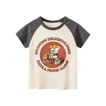 Детски дрехи от 100% памук, лятна тениска за момичета и момчета 2023, детски топ с къс ръкав, ризи с писмото принтом под формата на анимационни прасе