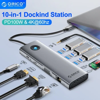 Докинг станция ORICO Type C Концентратор с 4K60Hz HDMI-съвместим Адаптер USB 3.0, RJ-45 PD100W За зареждане на Macbook Pro Air iPad Pro M1 M2