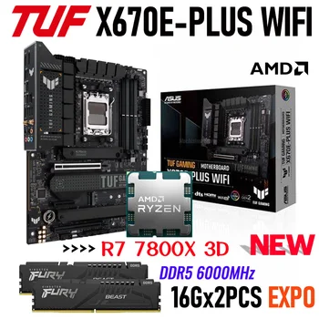 Жак AM5 X670 дънна Платка ASUS TUF GAMING X670E-PLUS WIFI + Комплект процесор AMD Ryzen 7 7800X 3D + Оперативна памет Kingston DDR5 6000 Mhz 32 GB EXPO NEW