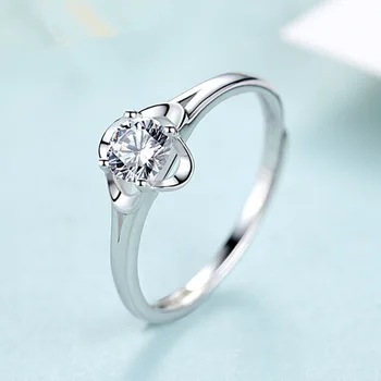 Изискан кухи цвете, кръгли четири нокът, пръстен с пълна диамантен пръстен, чифт пръстени за жени, геометрични коледен подарък, вечерни украса