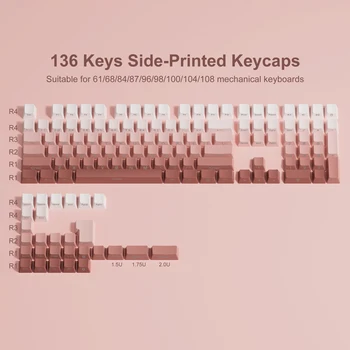 Капачка за ключове със странична печат от ПБТ, 136 пълен размер клавиши, светещи през капачки за клавиши Cherry Switch 61% 68% 84% 87% 96%108% Механична клавиатура