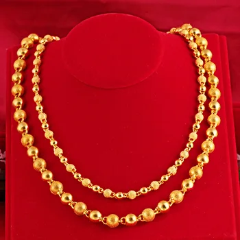 Колие от естествен 18-каратово злато за мъже, масивна кръгла перлена верижка, колие-верижка на ключицата, 60 см, единична верига, изискани бижута