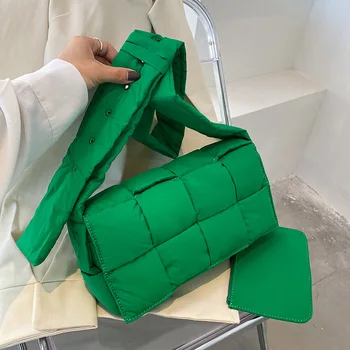 Корейската мода хоризонтална тканая bag-въздушна възглавница за beancurd cube с едно рамо, Дамска чанта, Однотонная чанта през рамо, Y2K