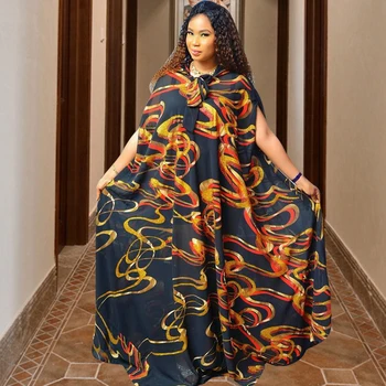 Летните Елегантни Африкански Дамски Рокли С Цветни Една Вълнообразна Модел Модерен Дизайн С Качулка Vestidos Нов Стил На Ислямската Облекло Вечерна Рокля