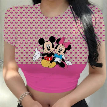 Лято 2023, градинска облекло, тениски с принтом Harajuku Дисни, Мики Маус, Y2K Mode, Детски тениски с къс принтом, скъсяване на върховете Zomer Hello Kitty