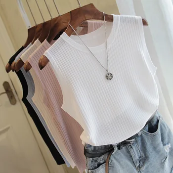 Модерен дамски блуза 2023, лятна блуза без ръкави, дамски вязаная блуза с кръгло деколте, риза, дамски дрехи, дамски блузи и блузи