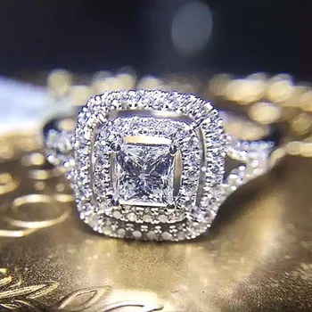 Модерен дамски пръстен Huitan, висококачествено сребърен годежен пръстен с блестящ кубическим цирконием, луксозни бижута