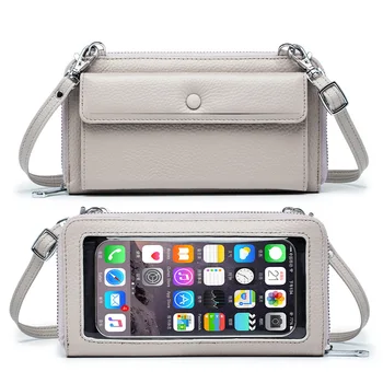 Модни дамски портфейли-клатчи от естествена кожа, дамски луксозни чанти, прозрачни портмонета за телефони със сензорен екран, малка чанта през рамо