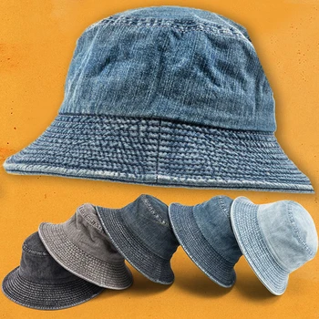 Модни дънки выстиранная шапка-кофа, ретро сгъваема рибарска шапка, памучен ежедневни солнцезащитная шапка, лятна солнцезащитная шапка за жени и мъже на открито
