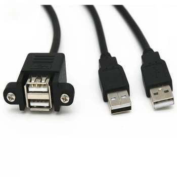 Монтиране на панел USB, двоен USB 2.0 A за мъже и жени, удлинительный винт M/ F кабел за закрепване на панел с ключалка 50 см на 30 см