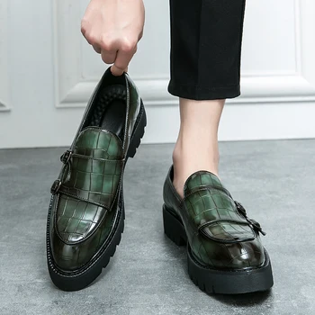 Мъжки ежедневни обувки от лачена кожа, мъжки модел обувки на платформа, модни официални лоферы, мъжки дерби дантела