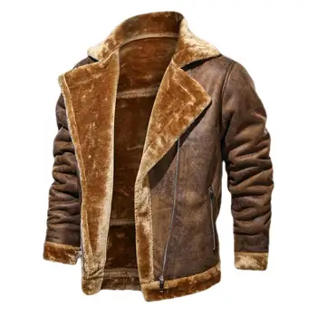 Нова зимно яке, топла горна дреха, флисовое палто с дебела козина, приталенная мъжко яке, за мъже замшевая сако с ревери в ретро стил