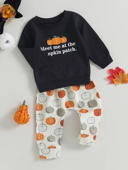 Очарователен костюм за Хелоуин за вашето Дете, Hoody с дълъг ръкав с Писмото принтом и Комплект панталони с принтом Тиква за Бебета