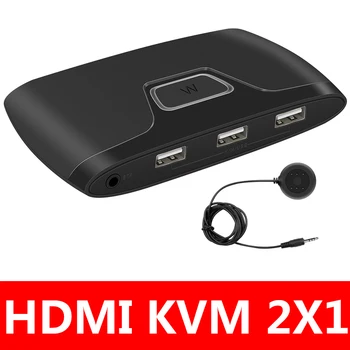 Преминете 2X1 HDMI KVM превключвател с удлинителем контролер USB 2.0 2 PC Компютърни лаптопи общ монитор, Мишка, Клавиатура, принтер