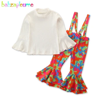 Пролет-есен Дрехи за малките момичета, Модни бяла детска риза с дълги ръкави + Свободни Панталони с принтом, Бутик, Комплект детски дрехи BC2071-1