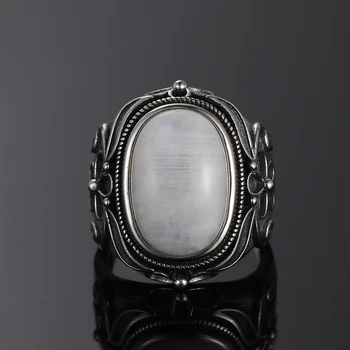 Пръстен с естествен лунен камък, дамски сребърни бижута проба 925, ретро пръстен за партита, 11x17 мм, голяма елипса, скъпоценен камък, подарък на едро