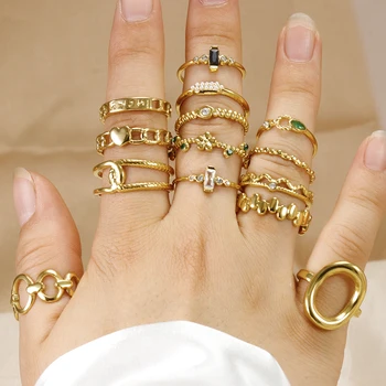 Реколта пръстени с квадратна сърце от неръждаема стомана за жени, златна геометрично отворено регулируема халка на пръста си, модни бижута 2023
