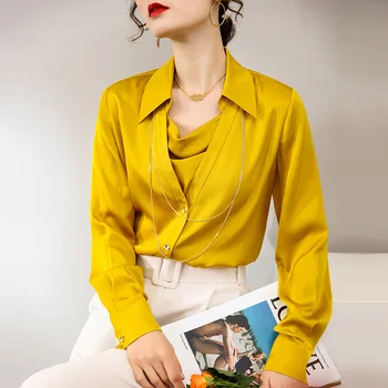 Риза от коприна тутового цвят, пролетно-есенни ризи за дамско облекло, елегантни блузи с дълъг ръкав, модни блуза, женски Vetement Femme LM977