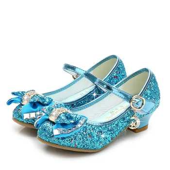 Сандали за момичета Disney, обувки принцеса замразени Елза и Анна, кристални обувки за малки момичета, детски обувки на висок ток за подиум, детски обувки