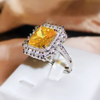Твърдо пръстен от сребро 925 проба с чиста топаз, дамски модни бижута от сребро 925 проба, годежни пръстени с естествени топаз, пръстени със скъпоценни камъни