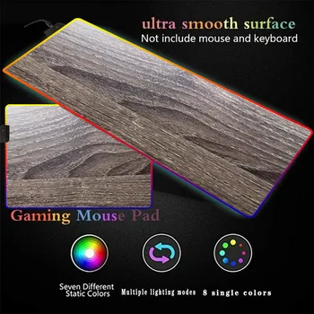 Текстура на дървото RGB геймърска подложка за мишка Компютърна голяма подложка за мишка с подсветка XXL подложки за мишки LED Gamer Mause килим 900x400 тенис на мат за CS