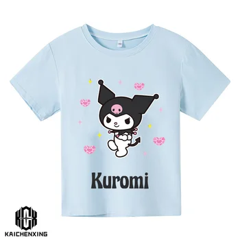 Тениска Kawaii Kuromi За Момичета, Модни Памучен Дрехи За Момчета, Детски Дрехи С Шарките на Аниме, Мъжки И Дамски тениски с Шарките на 